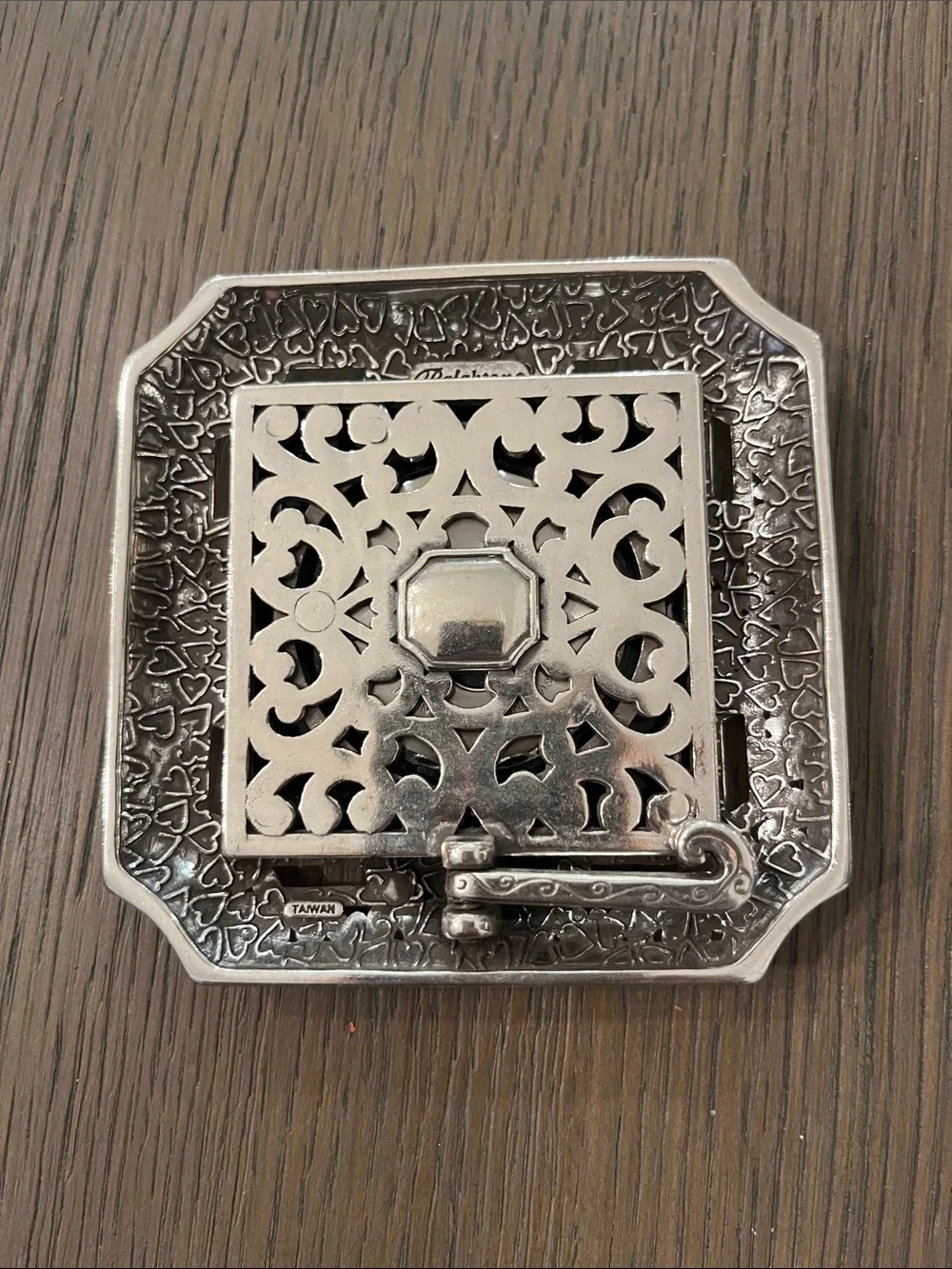 Brighton Silver-Tone Ornate Square Clock